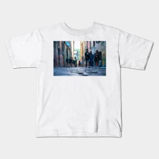 Background abstract street scene of people walking away taken in  Hosier Lane Kids T-Shirt